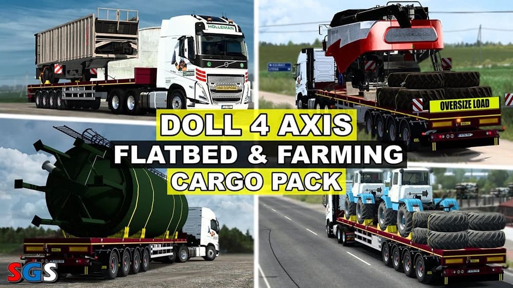 Пак аграрных грузов Doll 4axis Flatbed Farming для ETS2